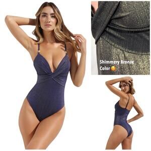 Dolcessa Elegant Bronze Twist One Piece SZ XL $270
